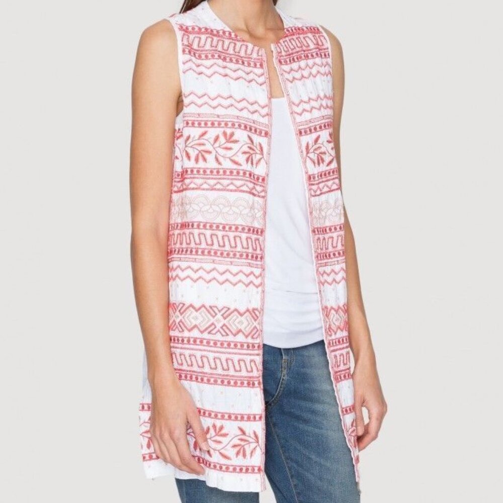 Johnny Was Dahlia Embroidered Linen Vest Cardigan Duster Top XL Excellent